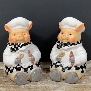 Youngs Dori Postlewait Chef Pig Salt Pepper Shakers Set Stoppers Ceramic 1999